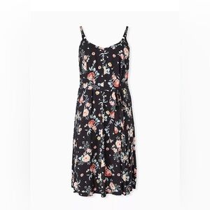 Torrid Challis Black Floral Midi Dress with Pockets